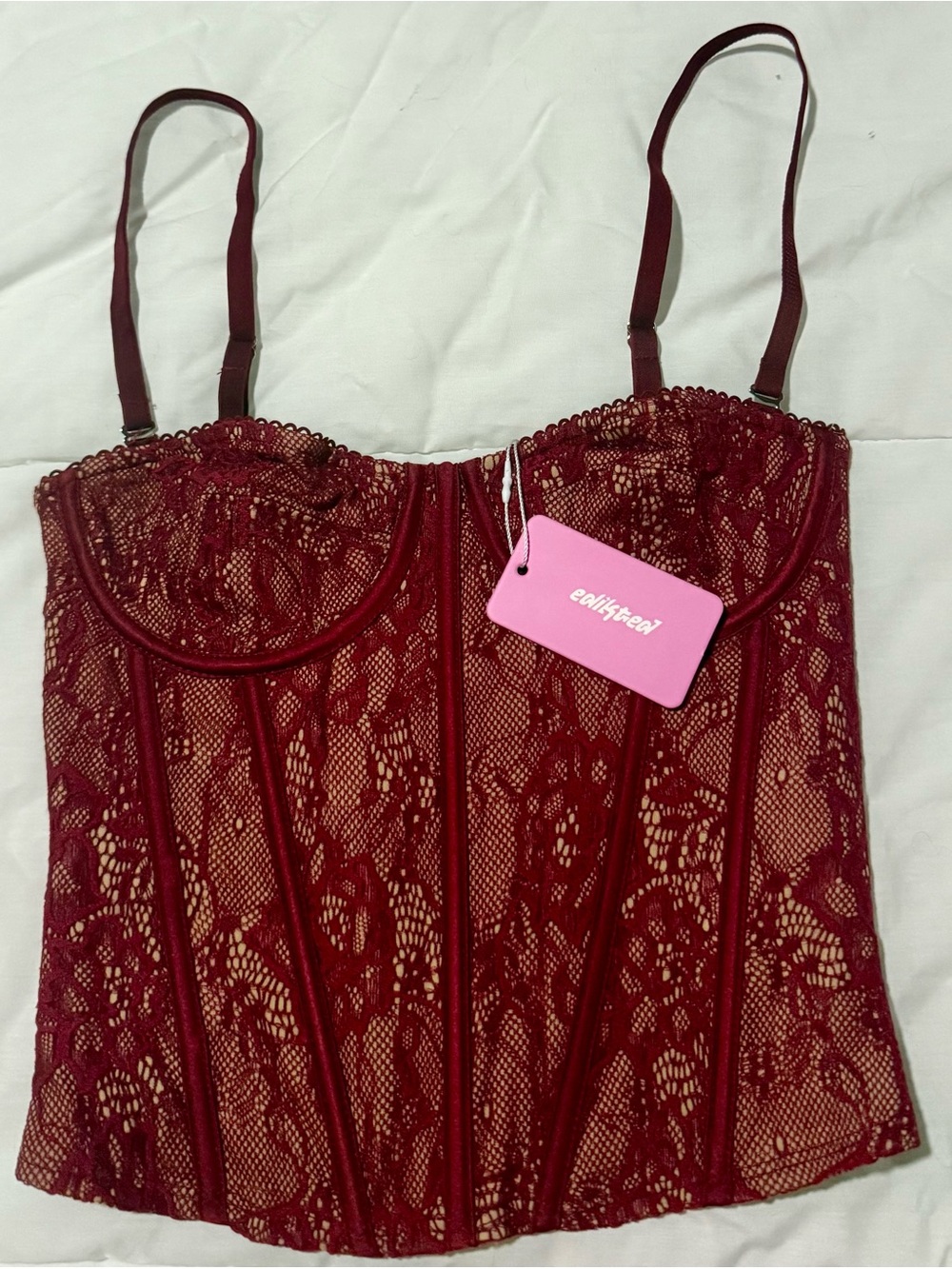 Edikted Wine Lace Bustier Corset Top